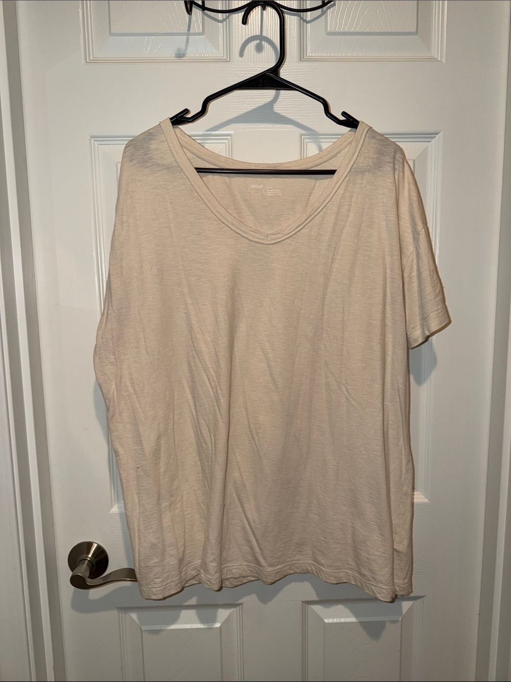 aerie Short Sleeve Crew Tee in Light Beige/Cream
